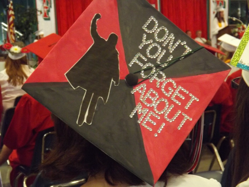 Students creatively decorate their caps.