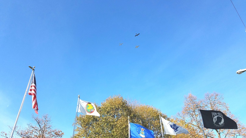 A flyover during the annual Veterans Day ceremony.