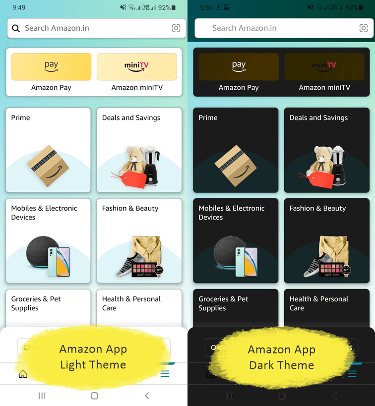 How to enable dark mode on amazon app & website