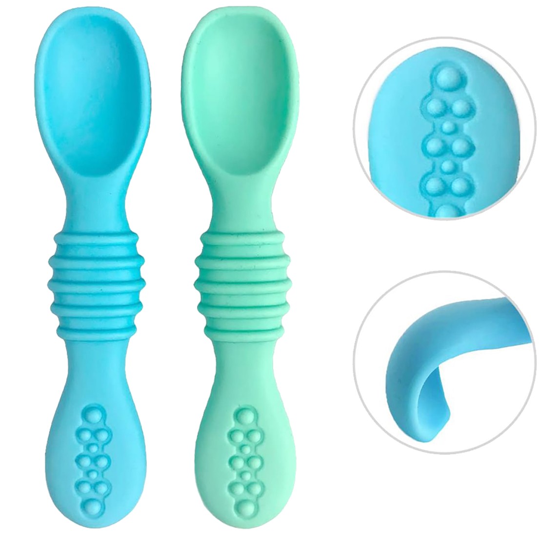 2 Pieces Silicone Baby Spoons, Rice Porridge Spoon, Flexible, Rounded Tip,  Soft Curved Baby Feeding Spoon, From 4 Months Up (pink Blue)