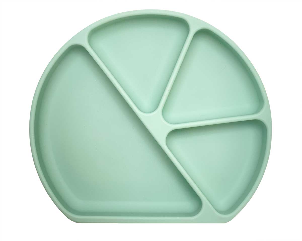 4 section divided silicone suction plate - sage