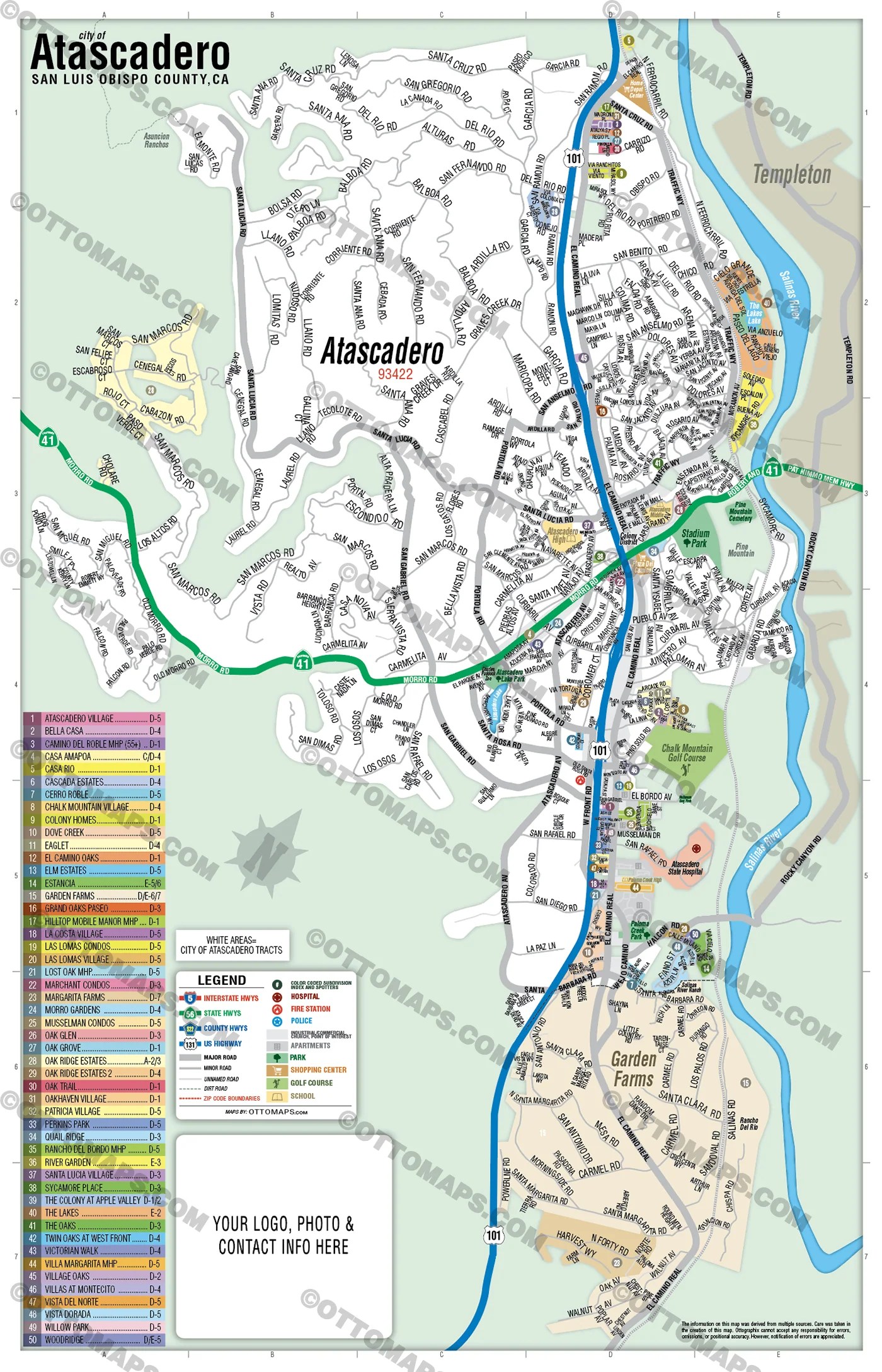 Atascadero Map San Luis Obispo County CA Otto Maps 