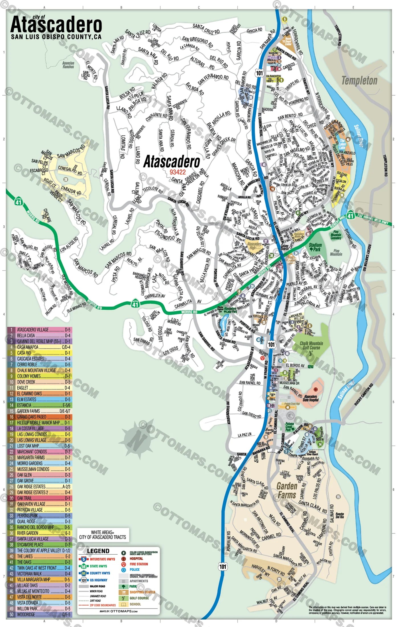 Atascadero Map San Luis Obispo County CA Otto Maps NoBox 