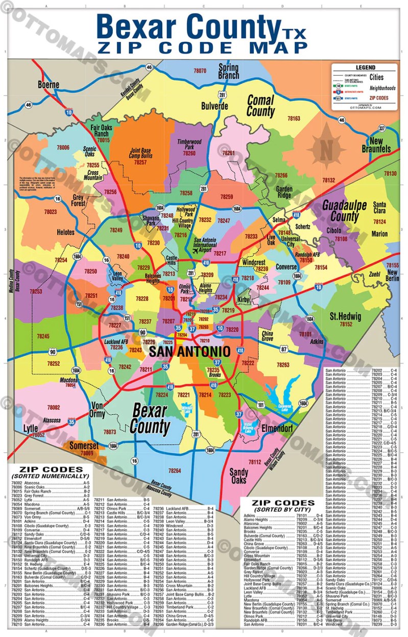 Bexar County Tx Zip Code Wall Map Red Line Style By Marketmaps Mapsales - Premium Landscape Art Gallery - Ultra HD