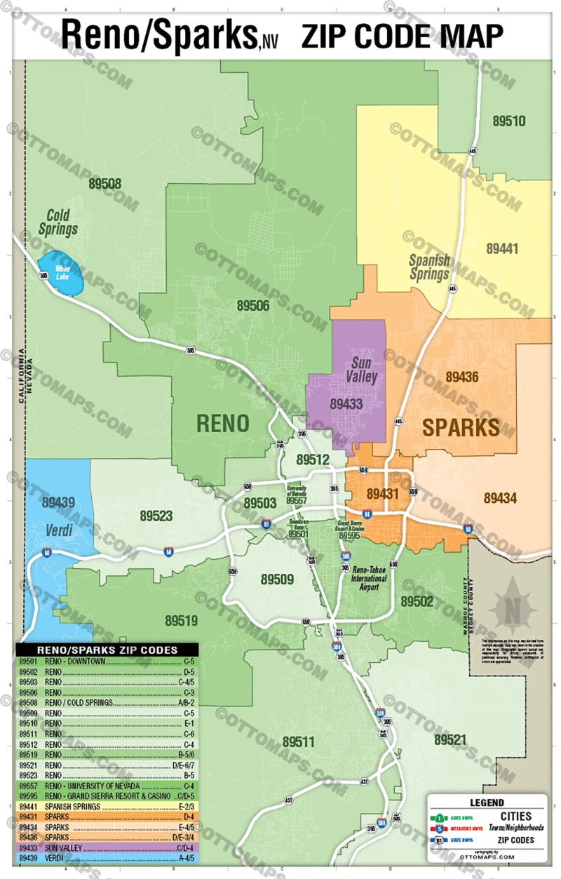 Reno Sparks Zip Code Map Poster Prints Otto Maps - Premium Minimal Wallpaper Gallery - High Resolution