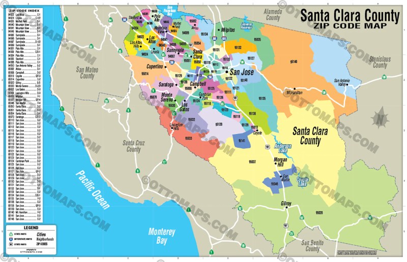 Santa Clara County Zip Code Map - Geometric Photos - Elegant Full HD Collection