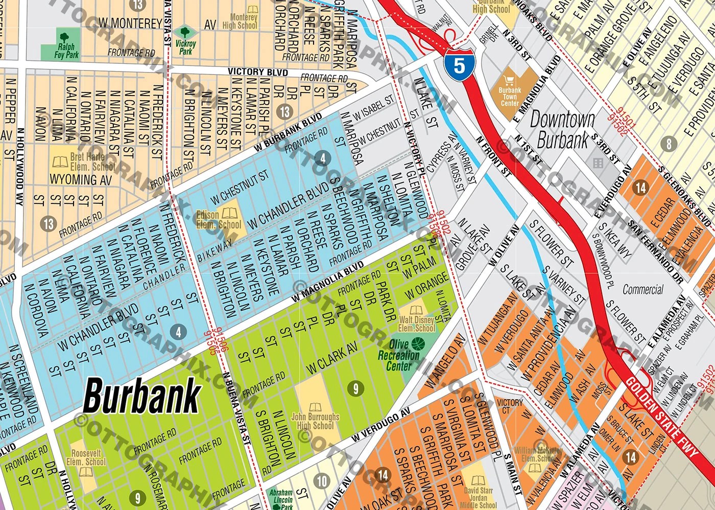 Burbank Map Los Angeles County CA FILES PDF And AI Editable Ve ZOOM 