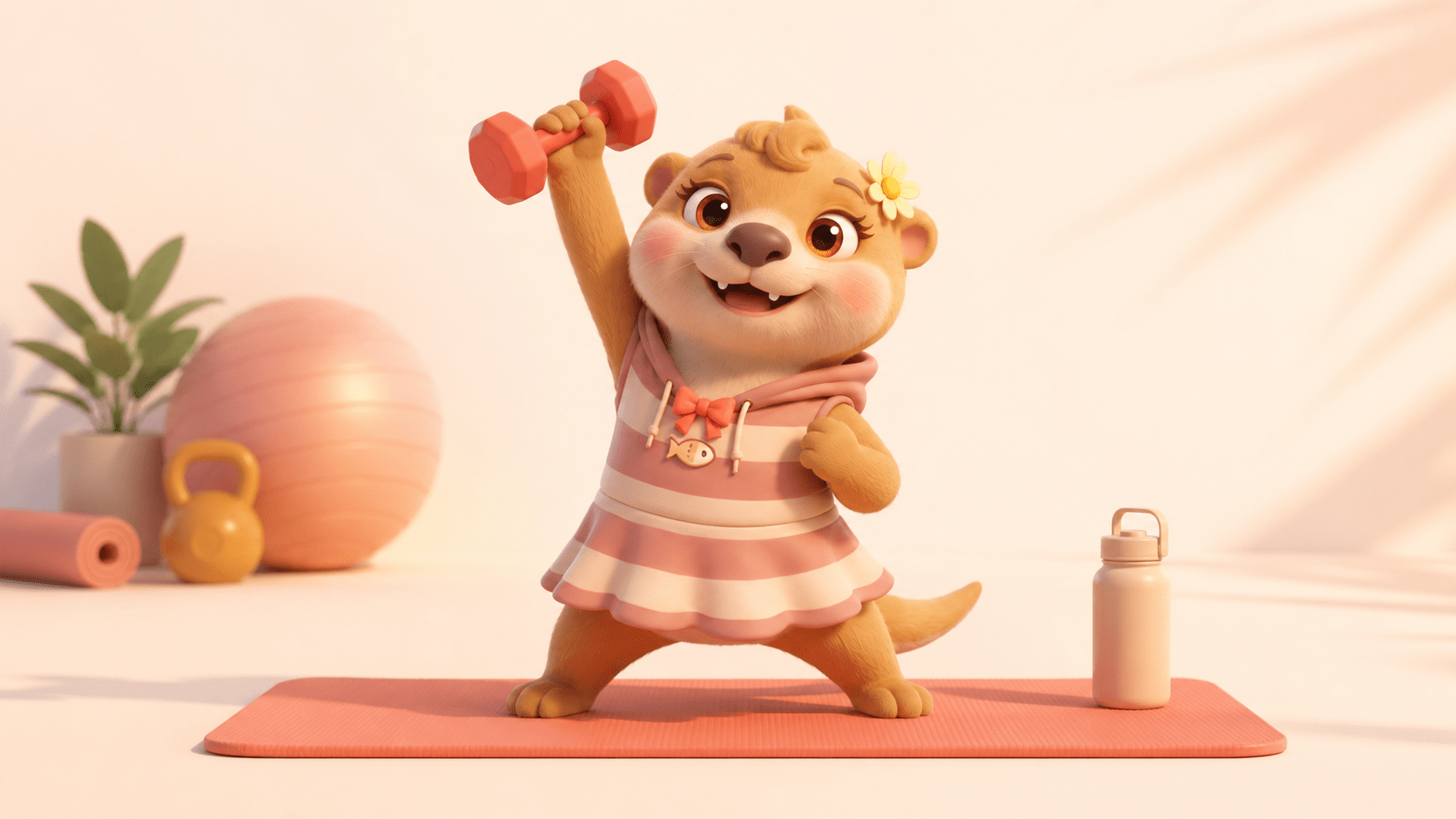 Lotty the sea otter lifting a dumbbell mid-workout, illustrating cycle syncing workouts.