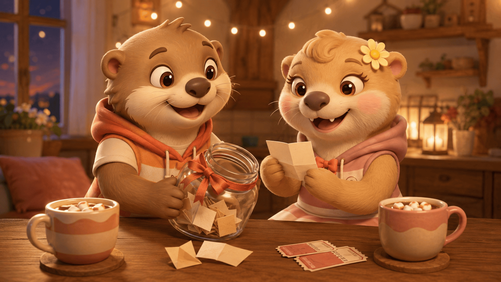 Date night ideas: Otty and Lotty draw tonight's plan from their idea jar.