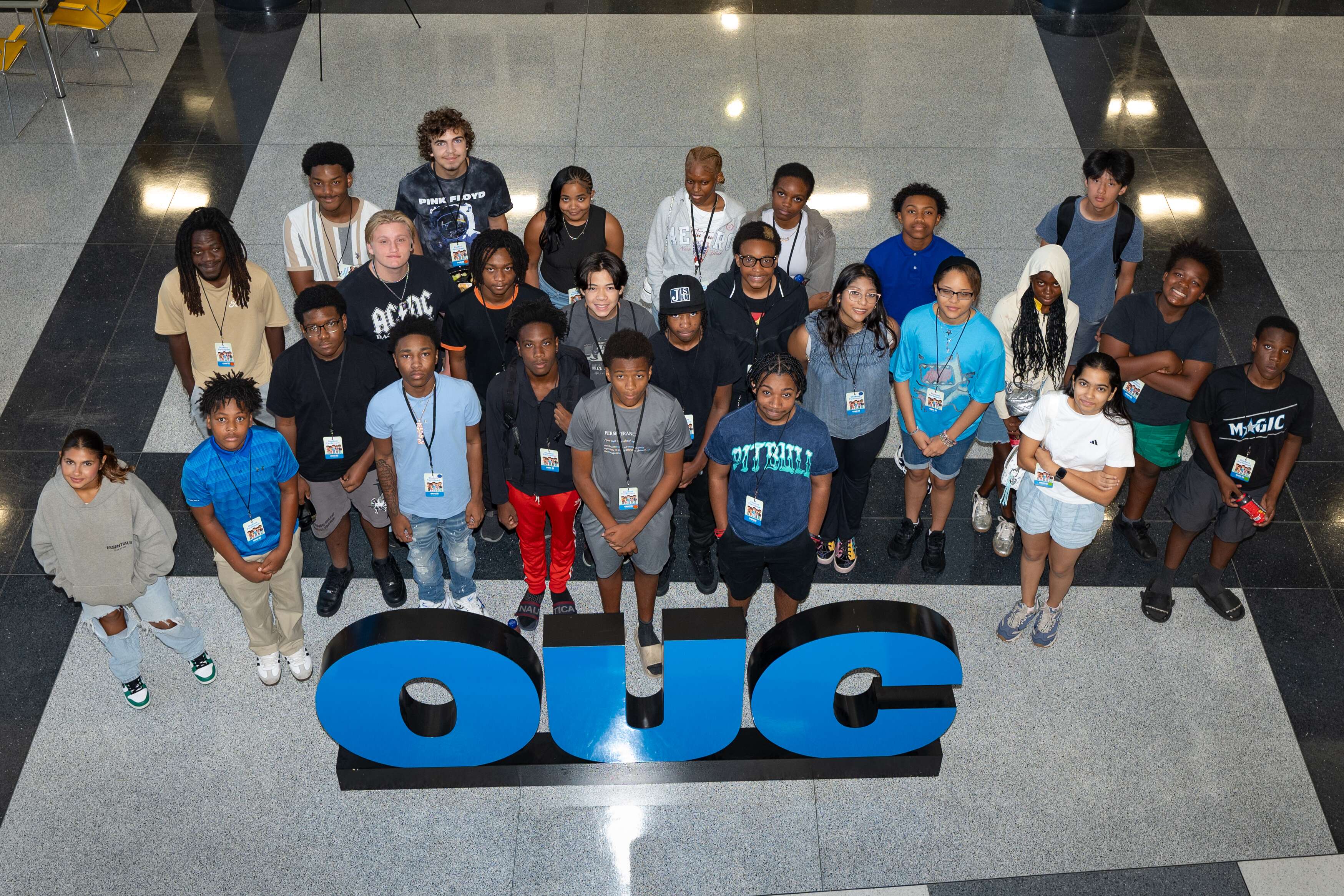 Group of students smiling at camera at career event