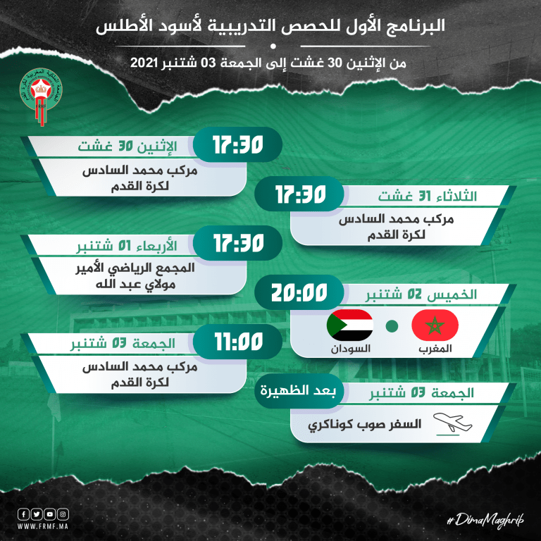 الناخب الوطني يضع البرنامج الأول للحصص التدريبية لأسود الأطلس استعدادا لمبارتي السودان وغينيا