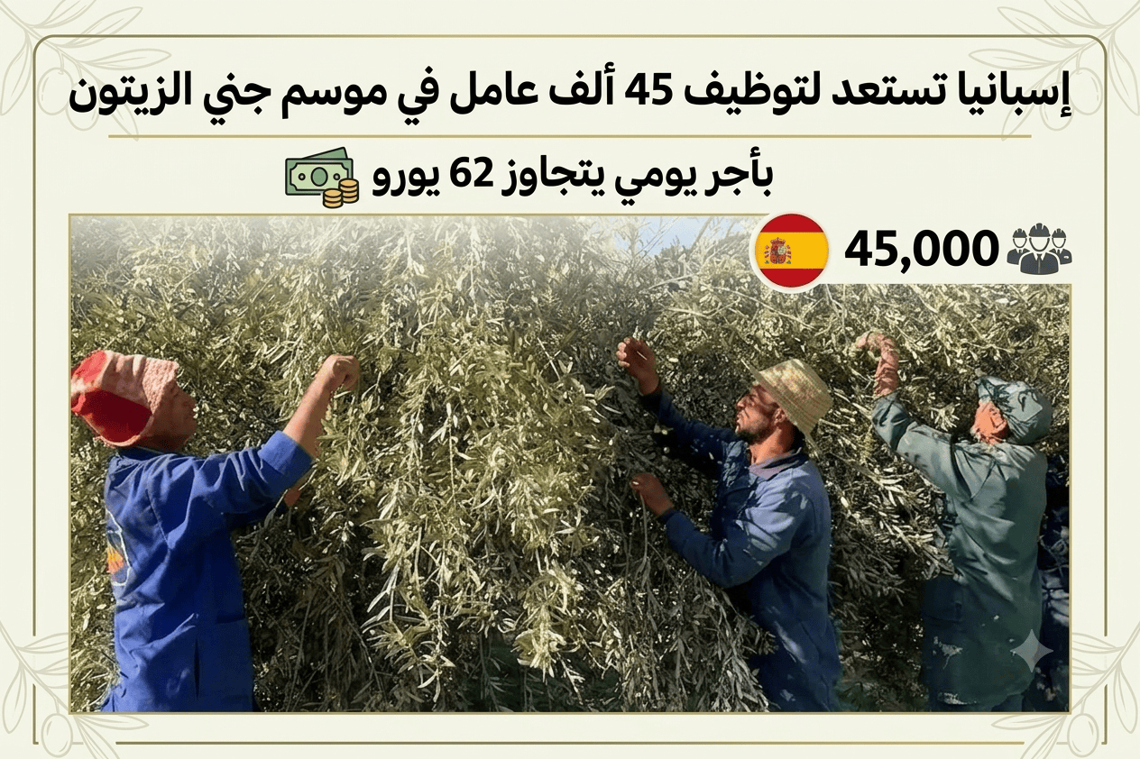 فرصة عمل.. إسبانيا تستعد لتوظيف 45 ألف عامل في موسم جني الزيتون بأجر يومي يتجاوز 62 يورو