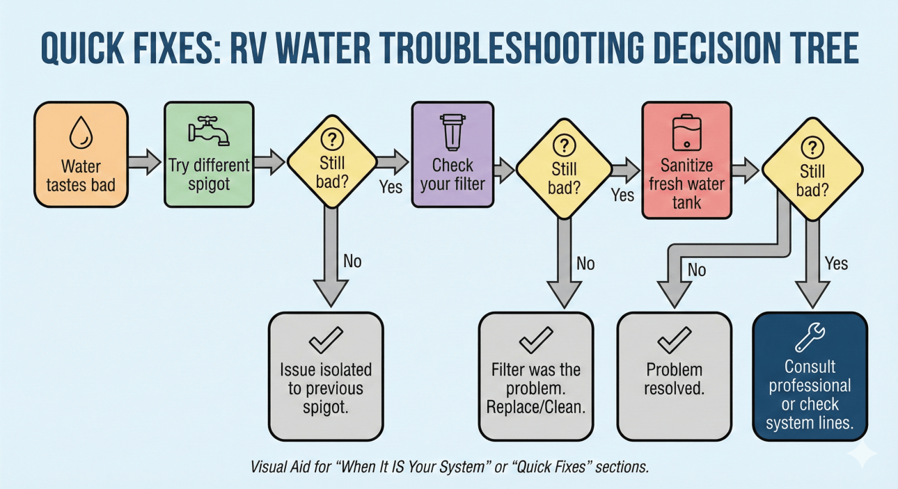 RV water troubleshooting decision flowchart