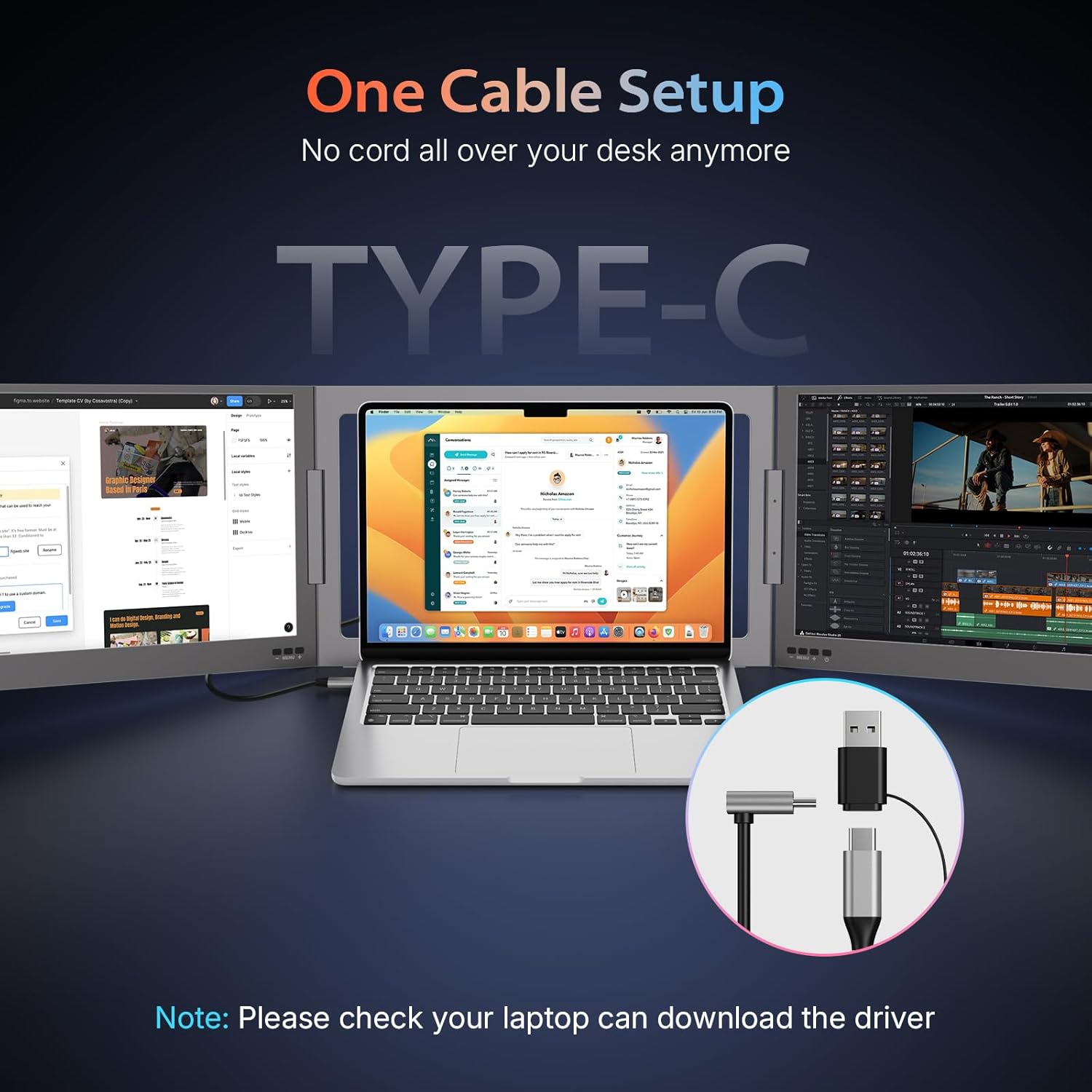 QQH 15.6 inch ultra slim triple portable monitor screen extender