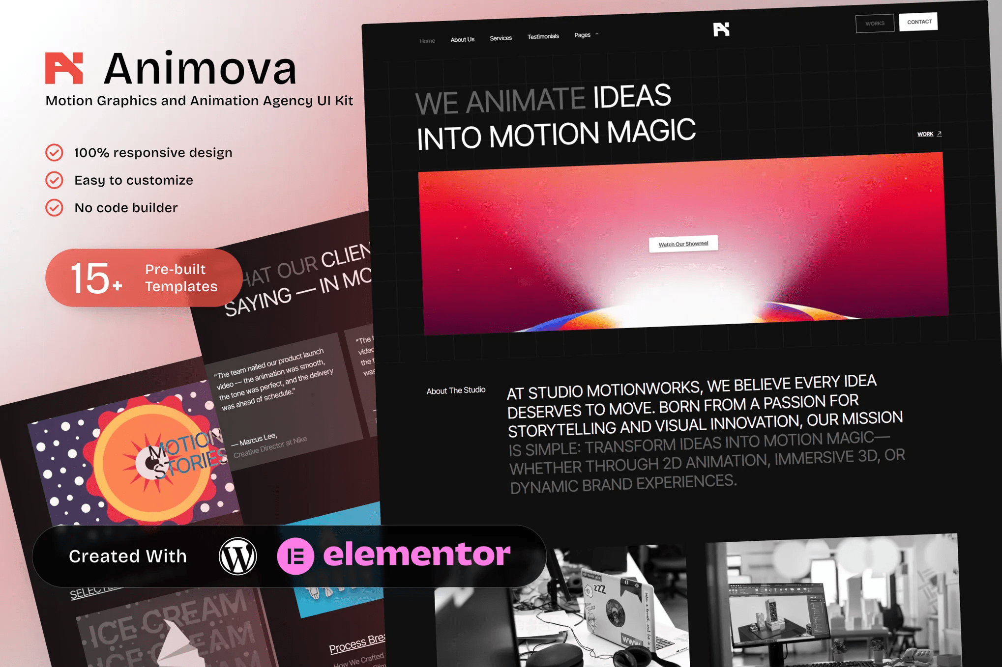 Animova – Motion Graphics and Animation Agency Elementor Template Kit