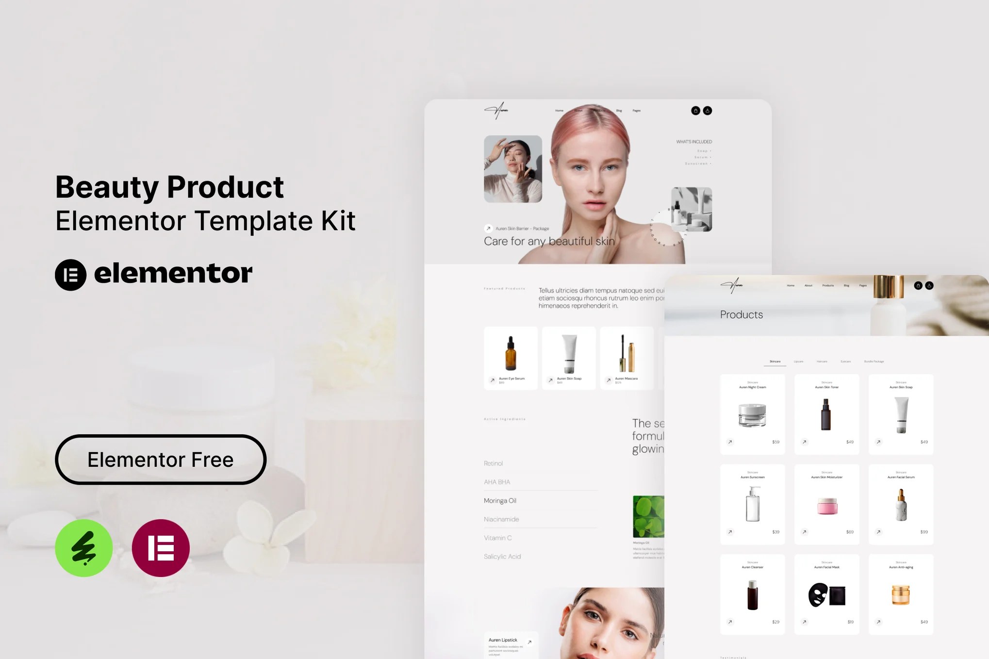 Auren - Beauty Product Elementor Template Kit