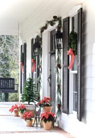 farmhouse christmas modern porch front windows wreaths shutters bows wreath dormer adorn facing including