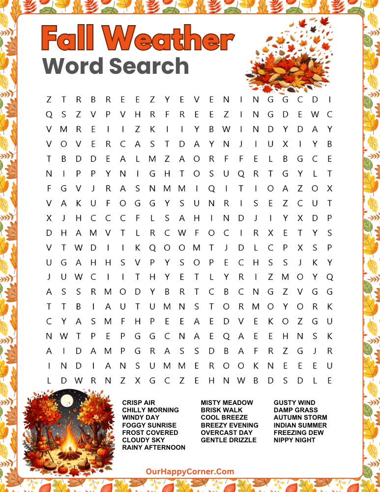 Fall printable word search
