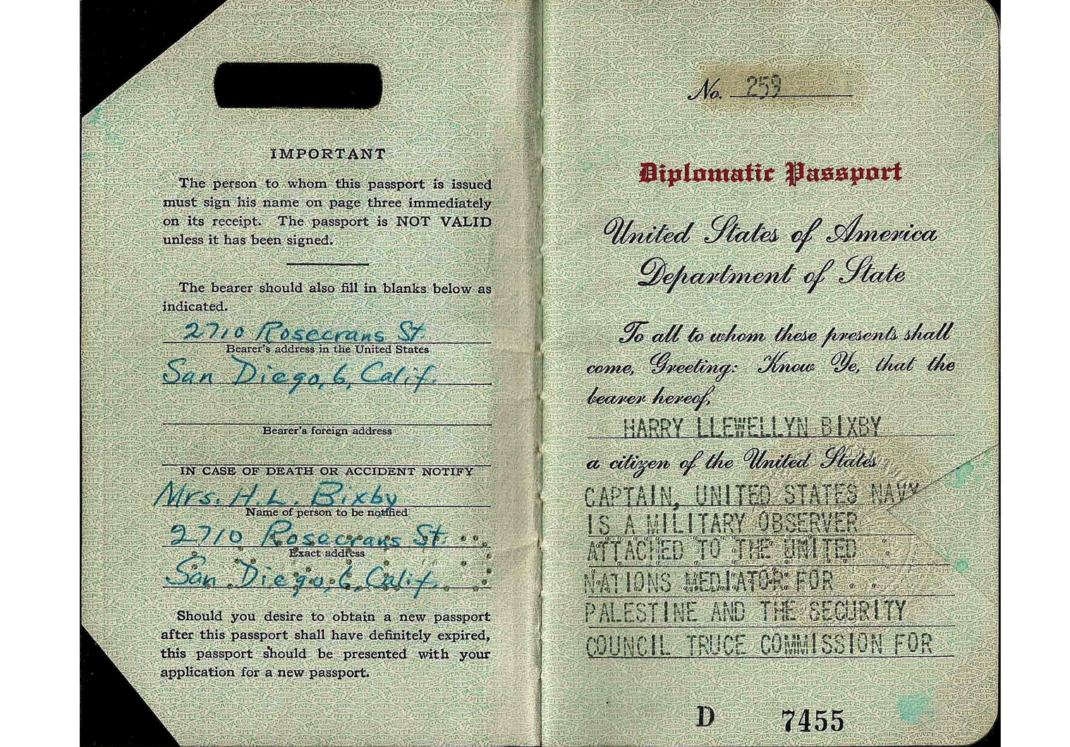 A passport identifies a traveler as a citizen or national with a right to protection while abroad. Historical 1949 Us Diplomatic Passport Our Passports