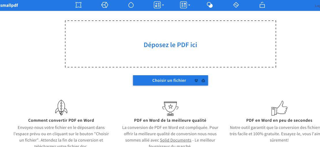 SmallPdf. Convertir un fichier Pdf en Word