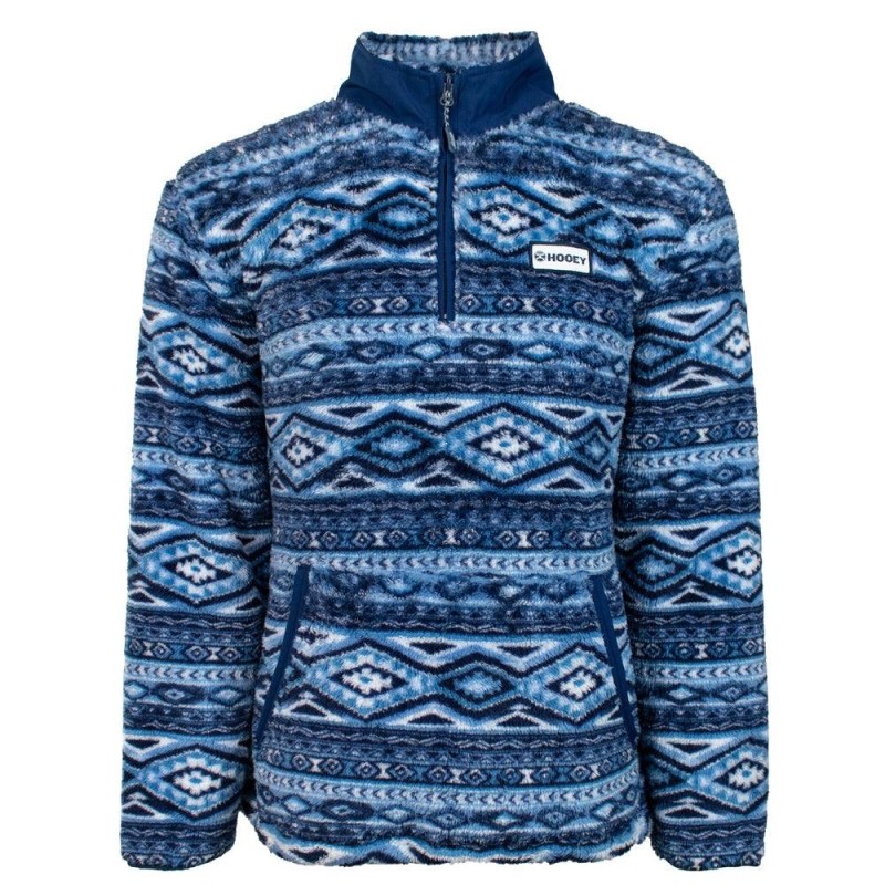 Men's Hooey Navy Aztec Print Pullover Fleece HFP001NVAZ