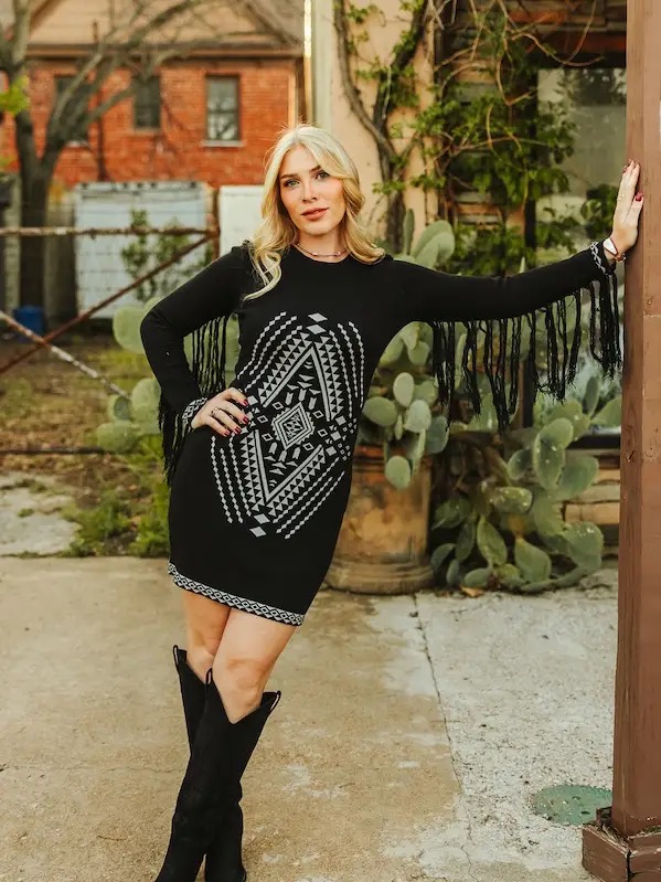 Women's Sweater Aztec Fringe Dress DR571