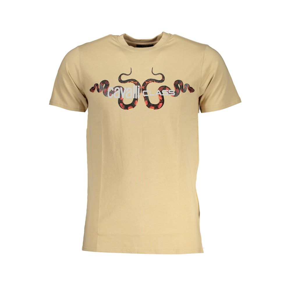 Cavalli Class Beige Cotton Men T-Shirt