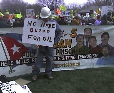 Cuban Five Sign at ANSWER Rally