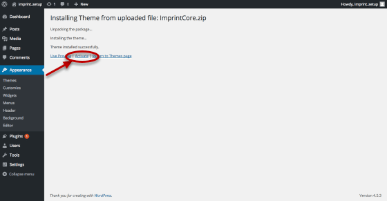 Log in to your wordpress dashboard. Upload_Theme___imprint_setup___WordPress.png - Out:think