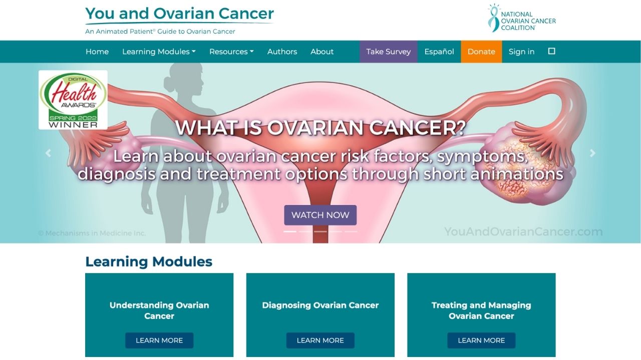 Screenshot of National Ovarian Cancer Coalition's Animated Patient Guide