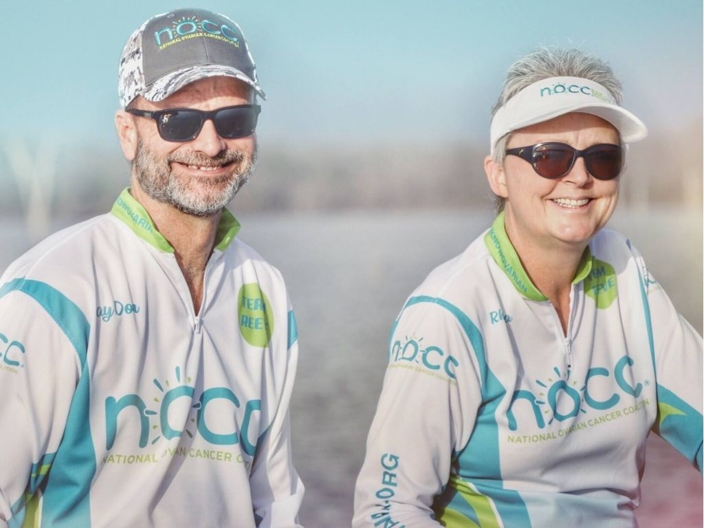 Ovarian cancer caregiver poses with wife while hosting annual fundraising event supporting the National Ovarian Cancer Coalition