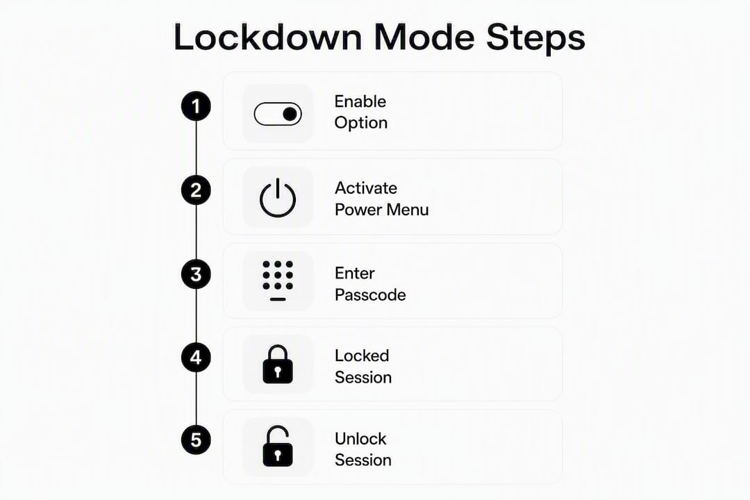 Infographic showing Android Lockdown mode activation steps