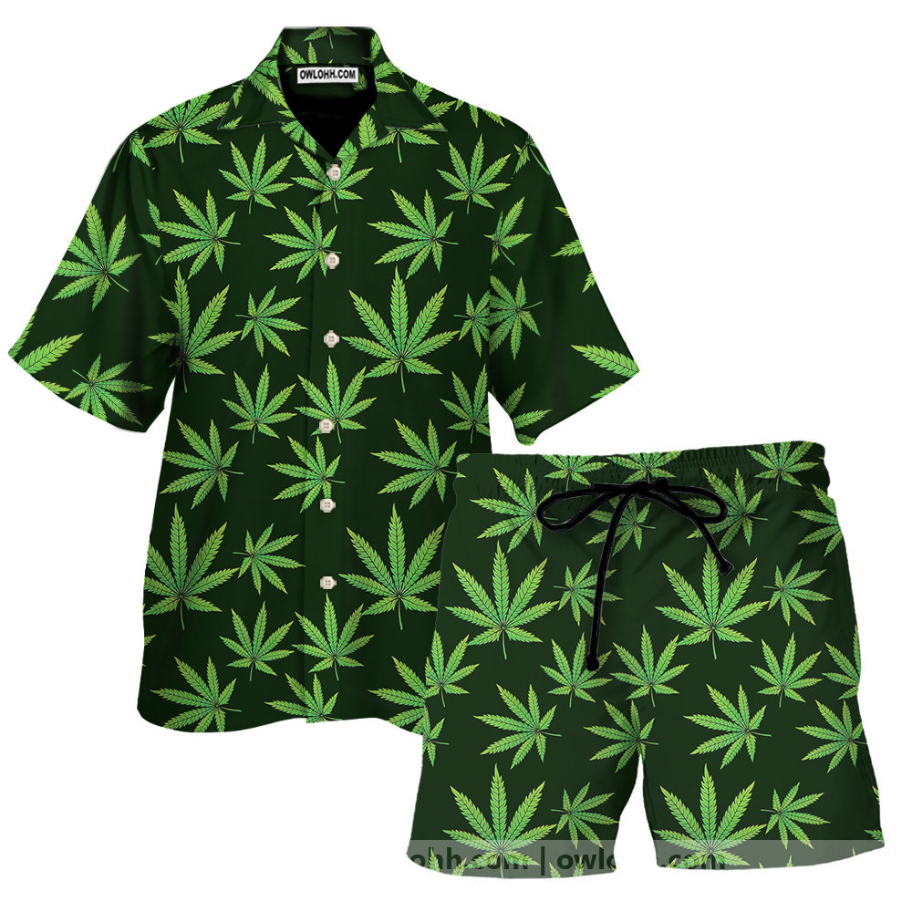 Pot Leaf Pattern Print Men's Short Sleeve Shirt