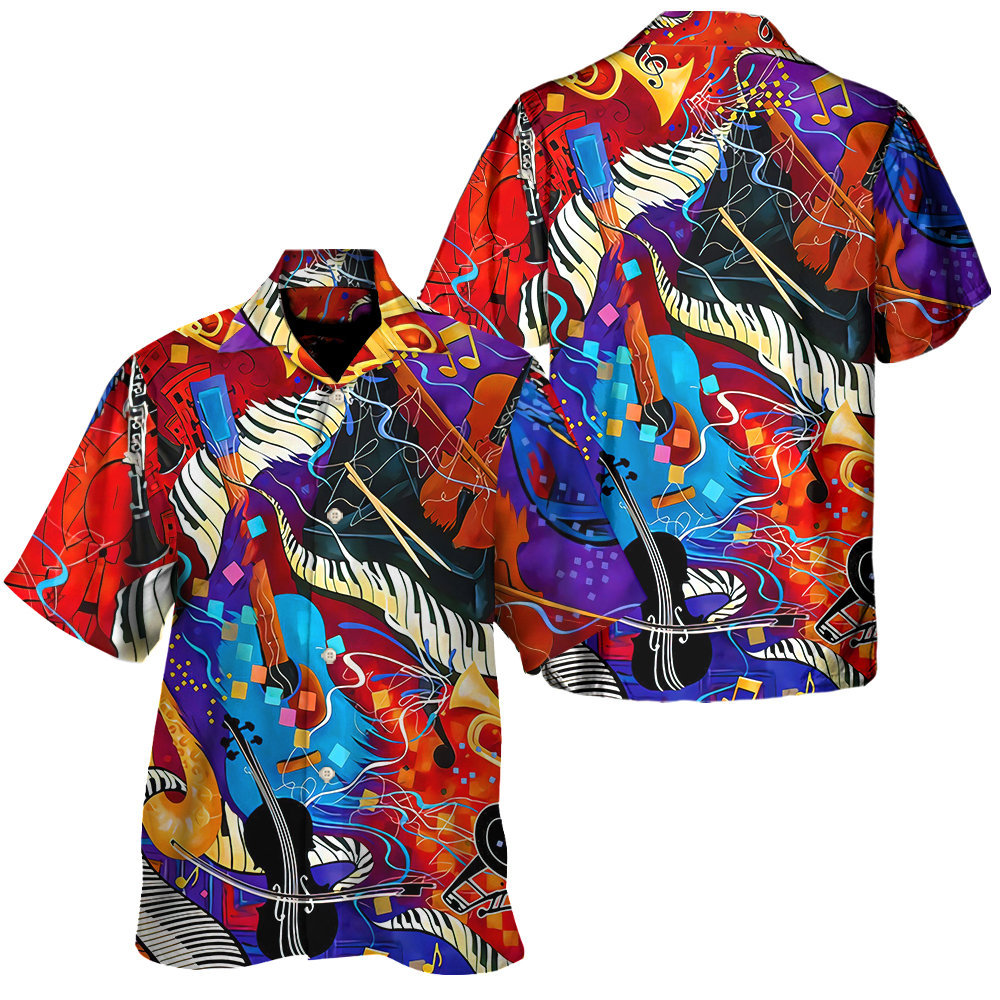 Retro Musical Instrument Pattern Hawaiian Shirt For Men Women