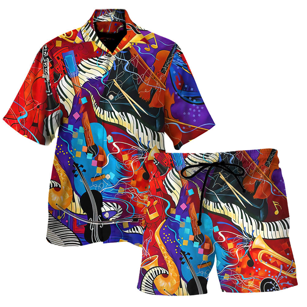 Retro Musical Instrument Pattern Hawaiian Shirt For Men Women