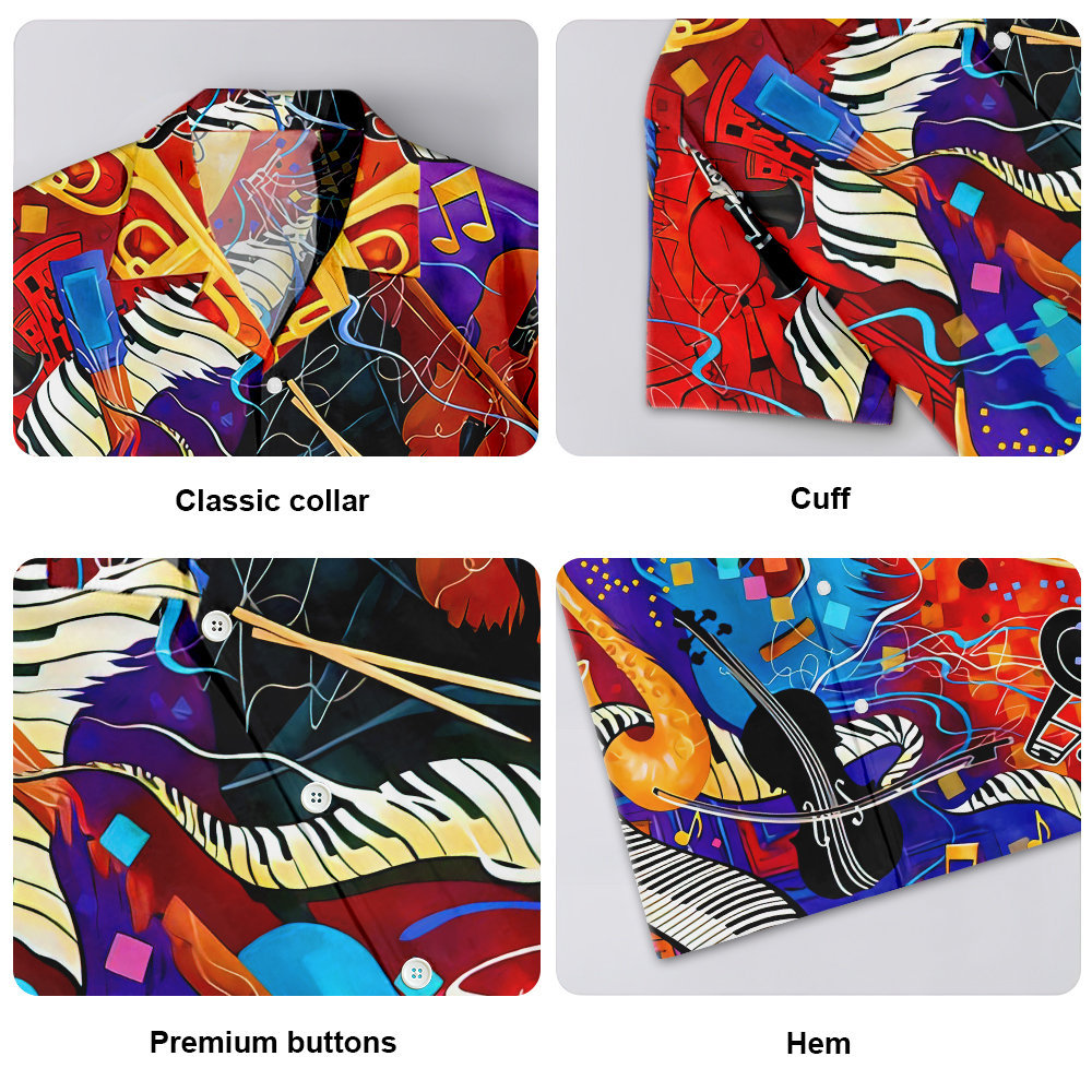 Retro Musical Instrument Pattern Hawaiian Shirt For Men Women