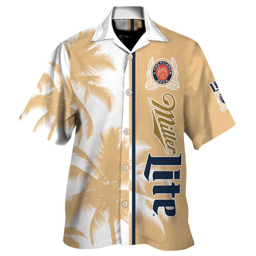 Miller Lite Palm Tree Pattern All Over Print 3D Aloha Summer Beach Hawaiian Shirt