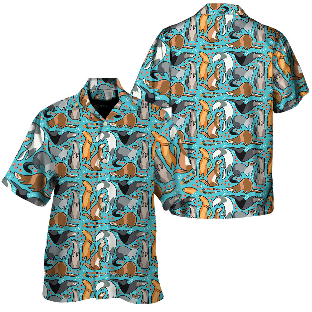 Ferret Pattern Print Design Hawaiian Shirt