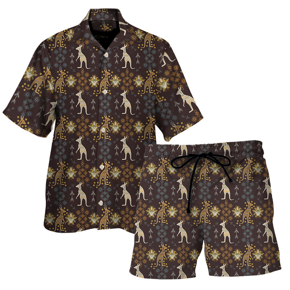 Kangaroo Aboriginal Theme Pattern Men's All Over Print Hawaiian Shirt - OwlOhh