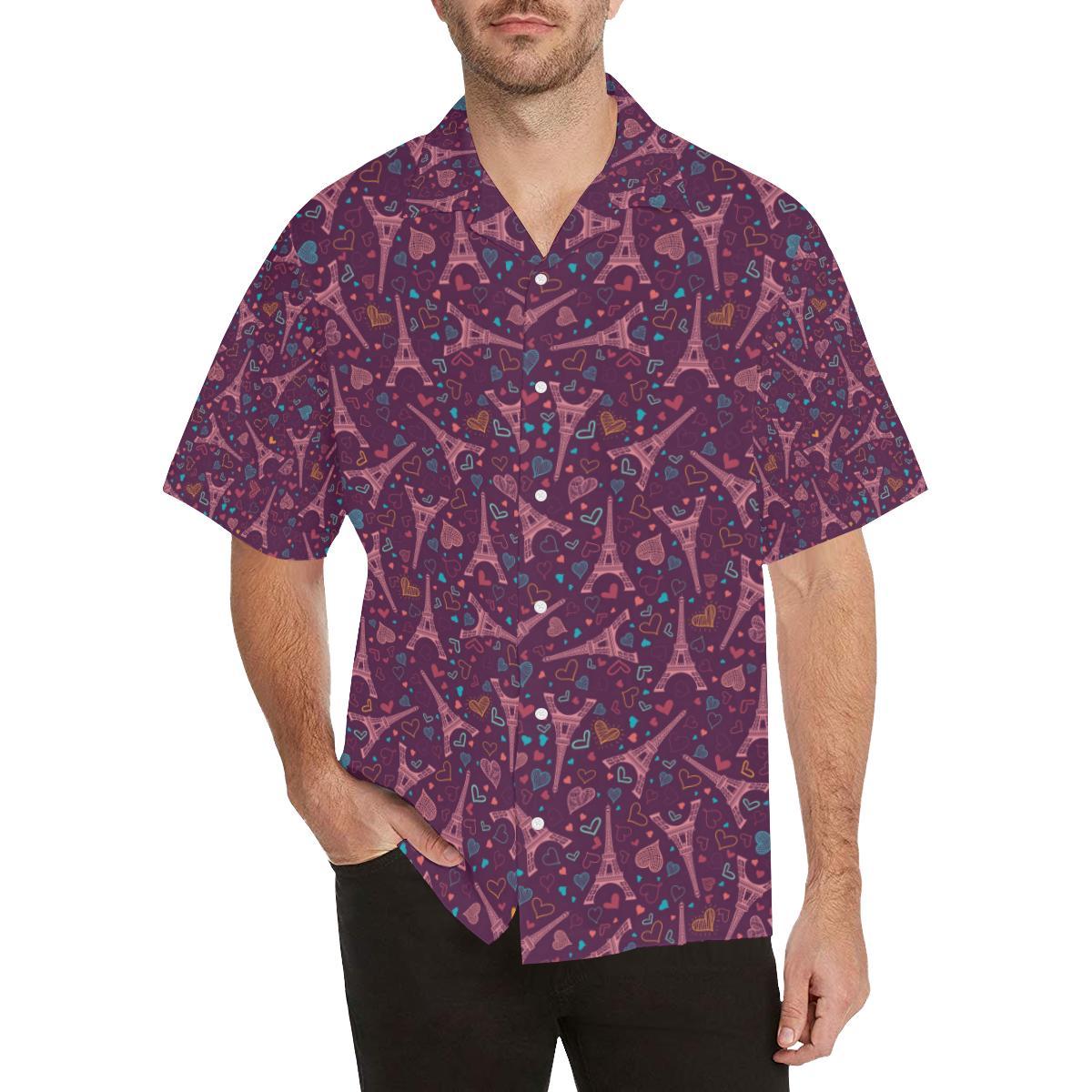 Eiffel Tower Heart Pattern Print Design 04 Men's All Over Print Hawaiian Shirt - OwlOhh