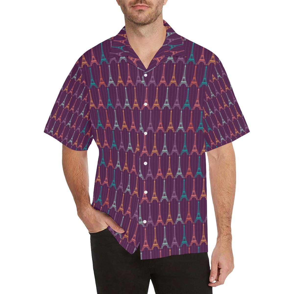 Eiffel Tower Pattern Print Design 05 Men's All Over Print Hawaiian Shirt - OwlOhh