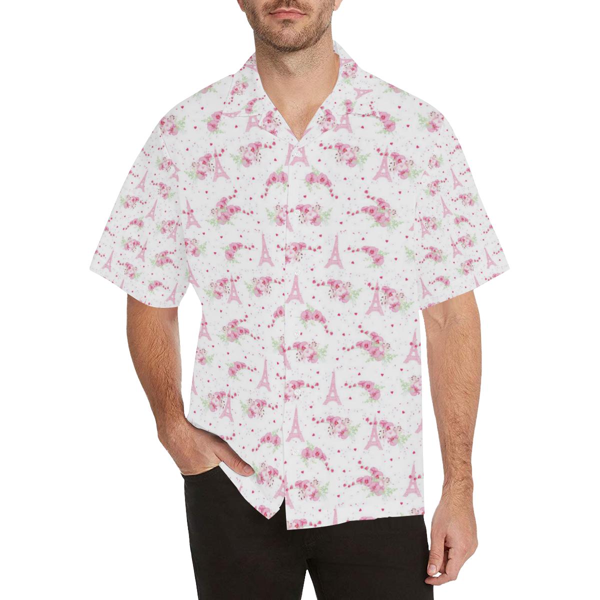 Eiffel Tower Pink Theme Pattern Print Design 05 Men's All Over Print Hawaiian Shirt - OwlOhh