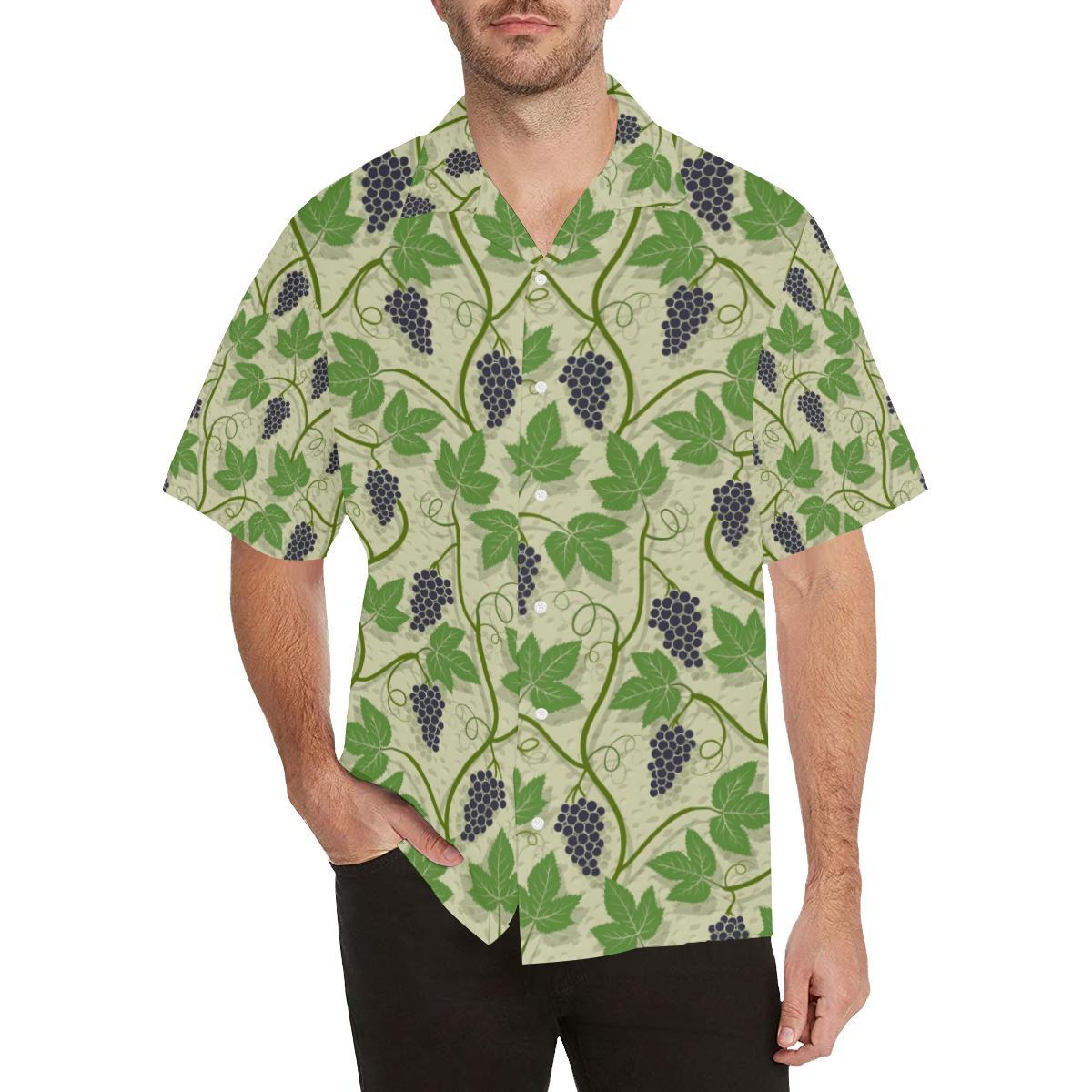 Grape Leaves Pattern Men's All Over Print Hawaiian Shirt - OwlOhh