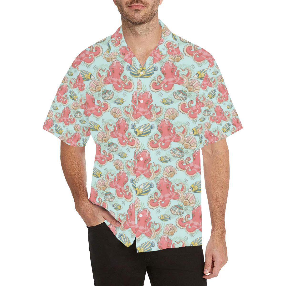Octopus Fish Shell Pattern Men's All Over Print Hawaiian Shirt - OwlOhh