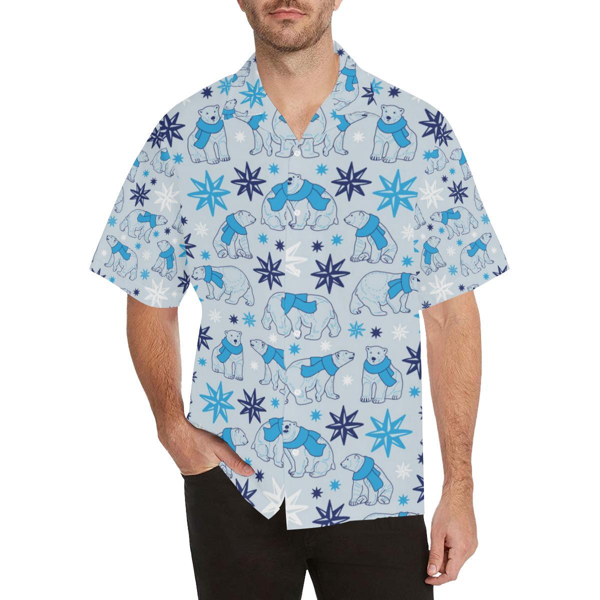 Polar Bear Pattern Blue Background Men's All Over Print Hawaiian Shirt - OwlOhh