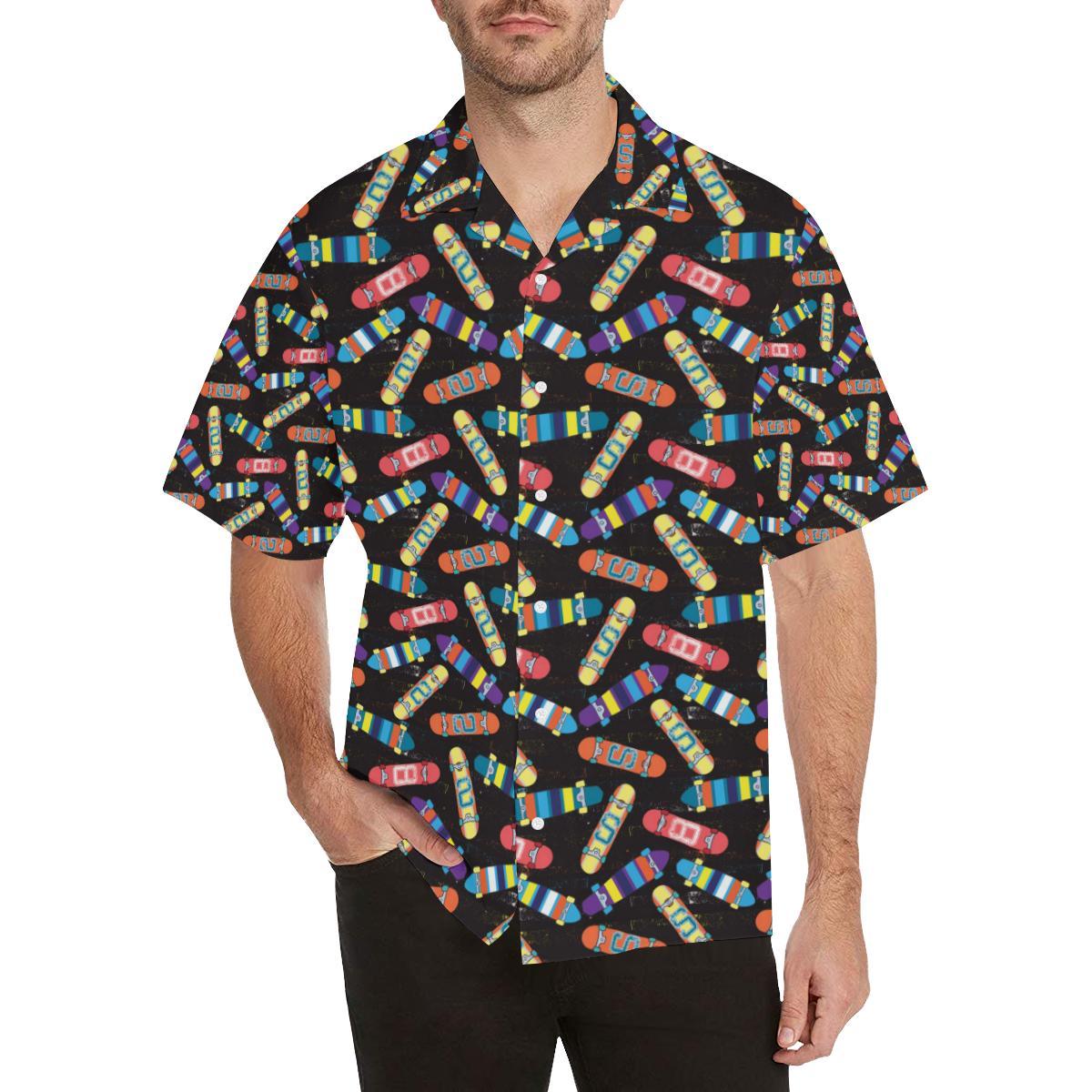 Skate Board Pattern Print Design 02 Men's All Over Print Hawaiian Shirt - OwlOhh