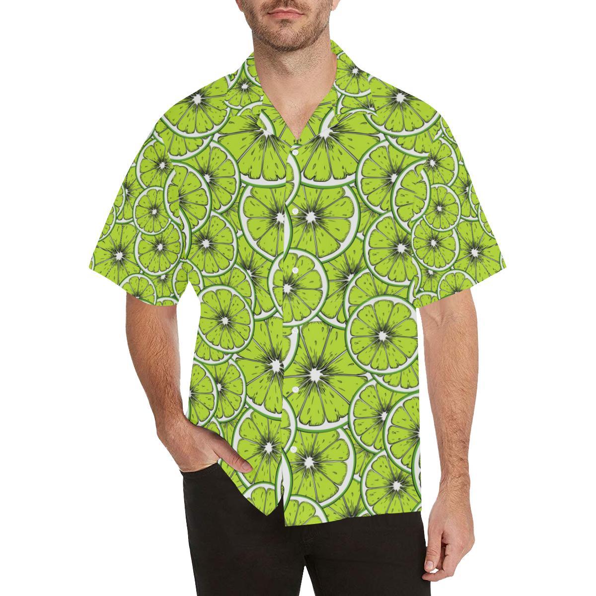 Slices of Lime design pattern Men's All Over Print Hawaiian Shirt - OwlOhh