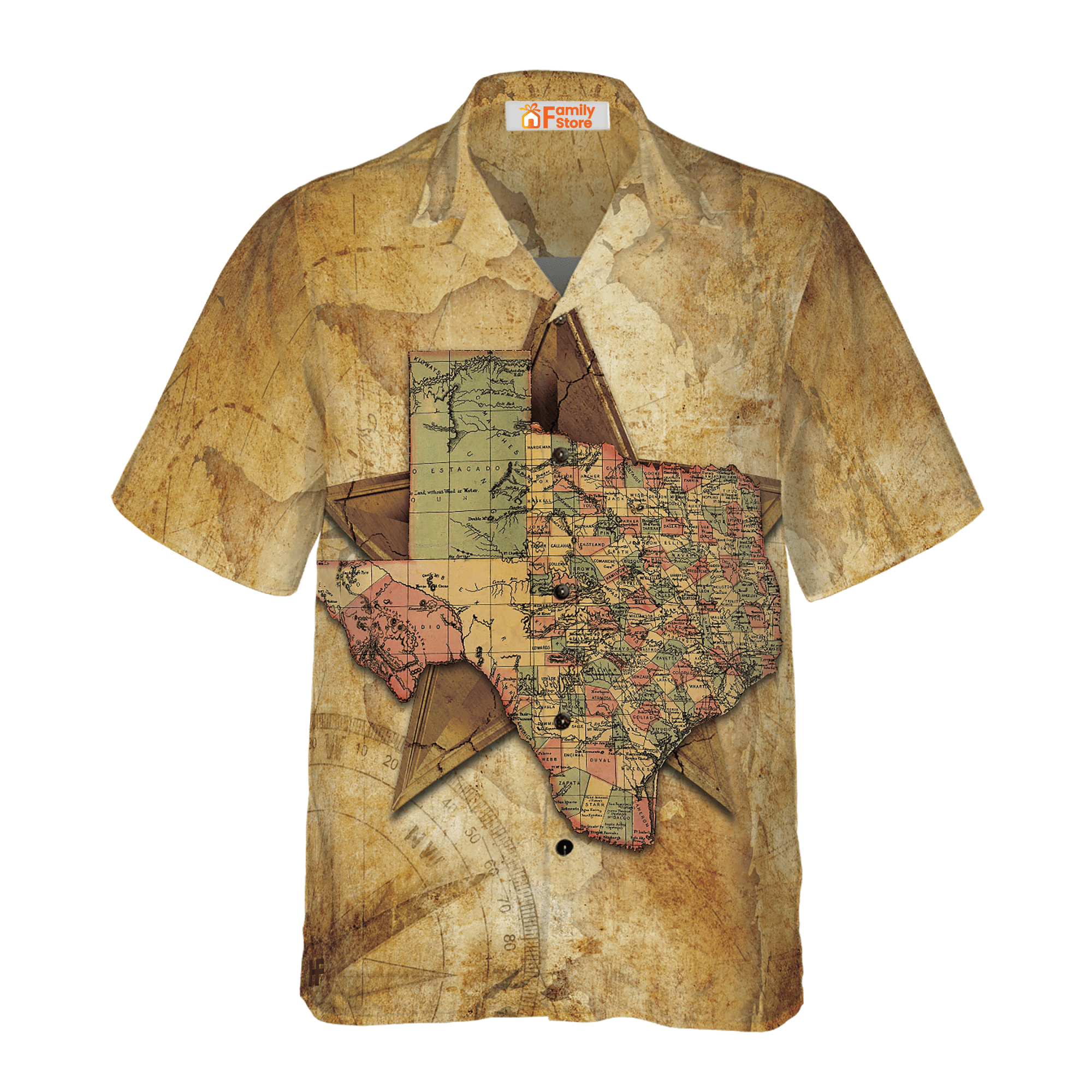Texas State Map And Compass Pattern Hawaiian Shirt - For Men and Women- Kids - OwlOhh