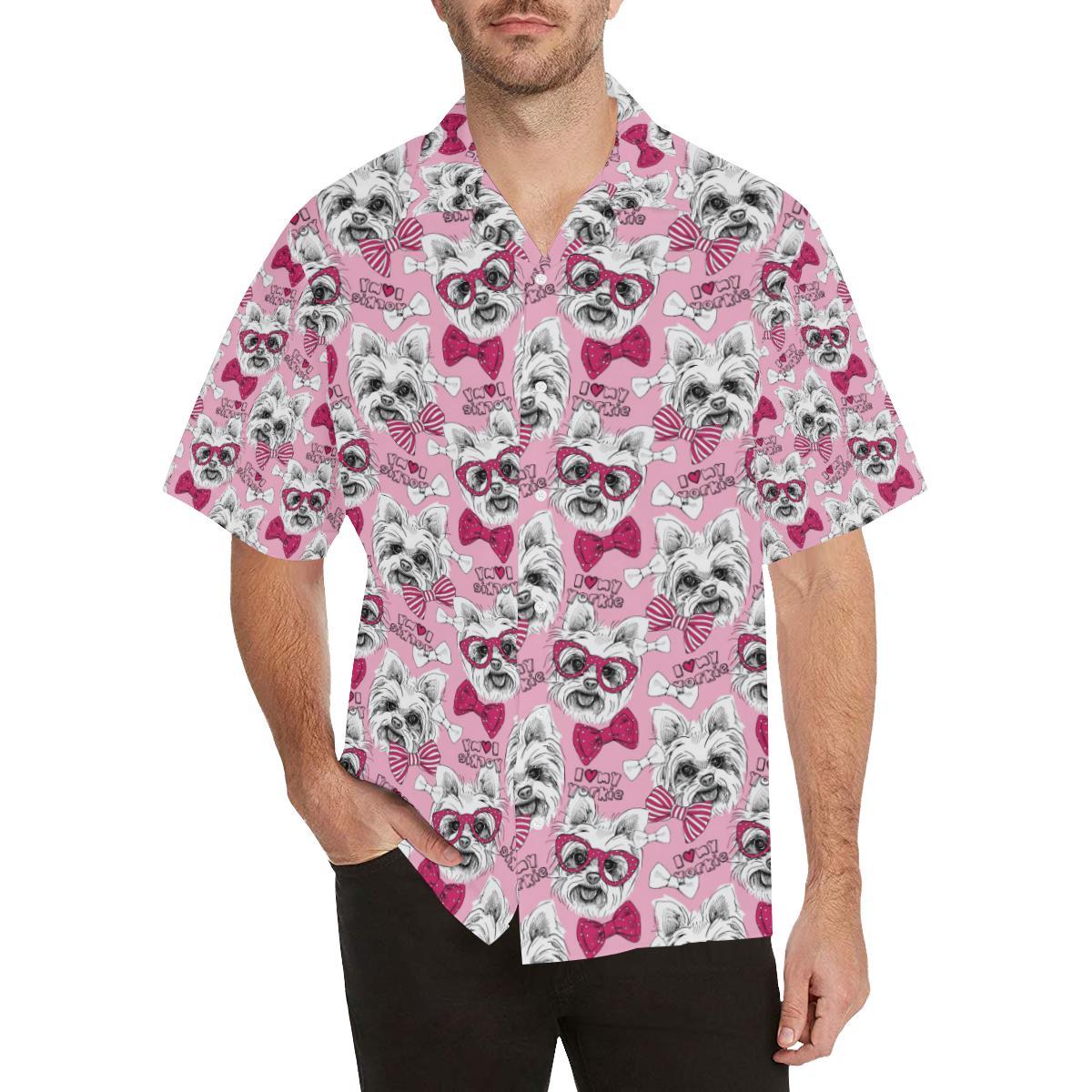 Yorkshire Terrier Pattern Print Design 03 Men's All Over Print Hawaiian Shirt - OwlOhh