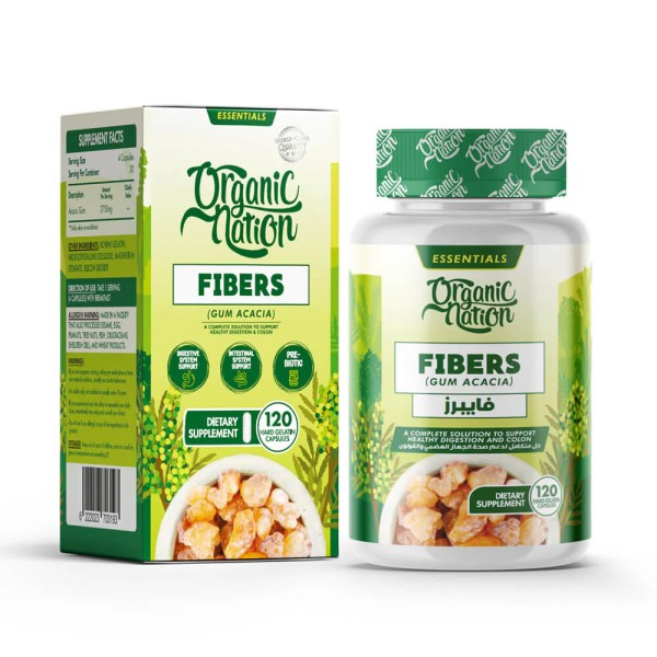 Organic nation Fibers Gum Acacia - 120 Capsules - 30 serv